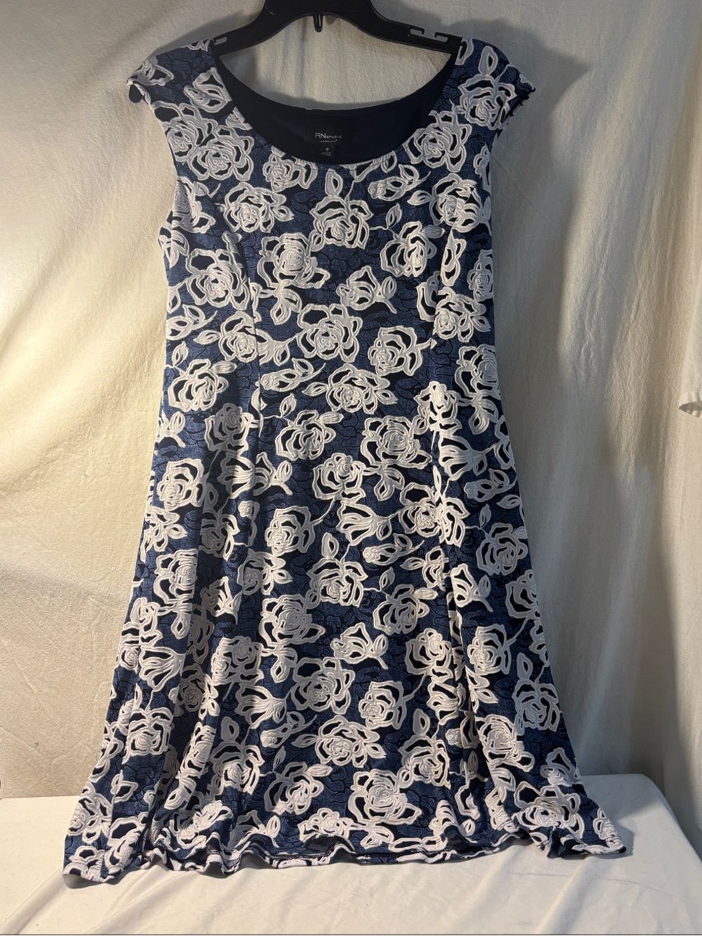 Navy White Floral A-Line coastal stretch lined casual beach casual comfort H